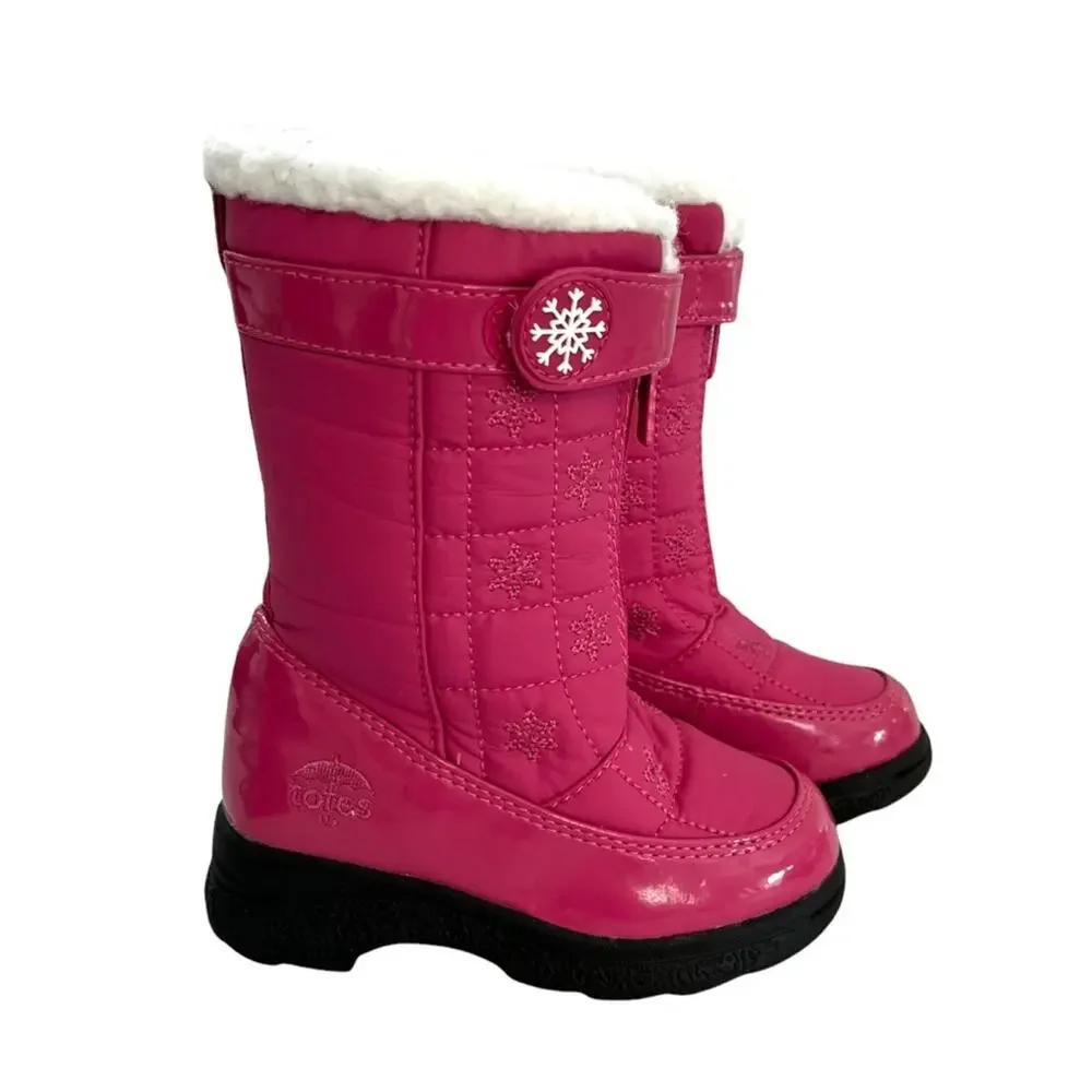 Totes Snow Boots Pink Quilted  Front Zip Faux Fur Winter Warm Boot Sz 7 Frozen
